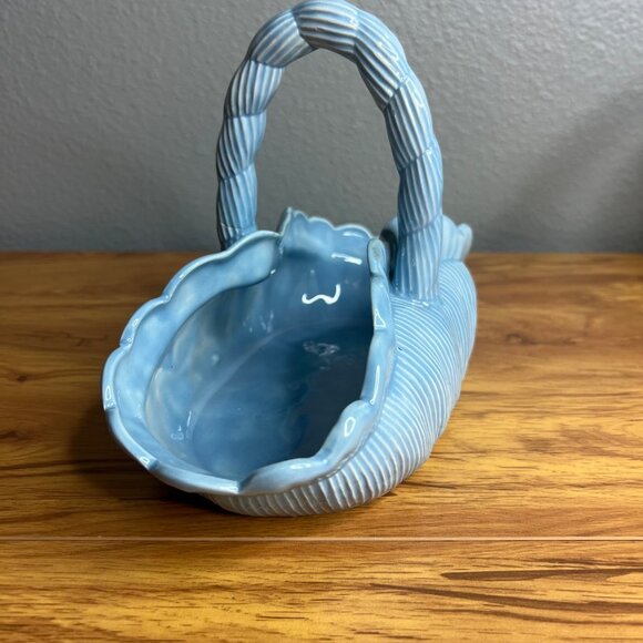 Vintage Ceramic Flower Basket Handmade Blue Cottage Farmhouse Decor - Picture 3 of 6